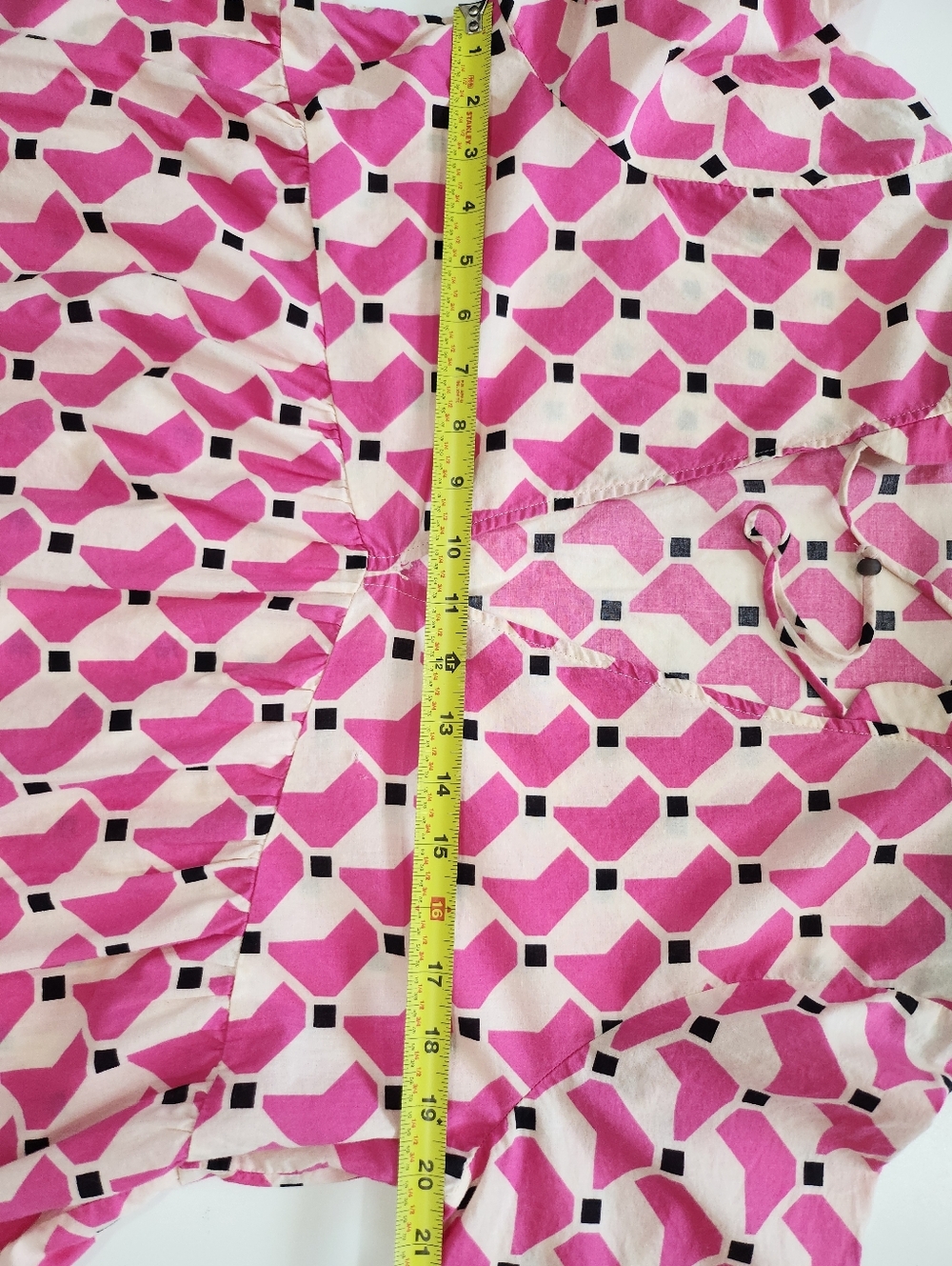 ZARA Geometric Pink & White Tiered Tunic Mini Dress Size L - Picture 11 of 13